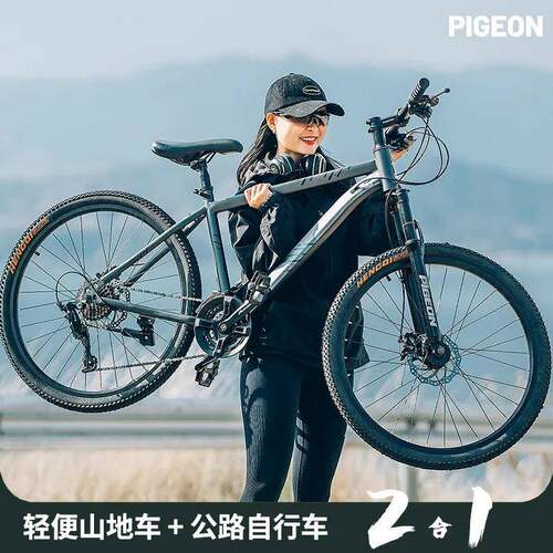 飞鸽牌山地车自行车减震双碟刹越野山地自行车26寸24速变速男女式