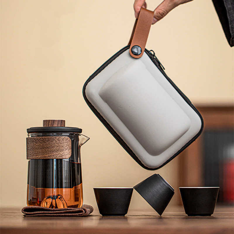 陶瓷远山一壶三杯旅行茶具玻璃小套装便携式户外快客杯泡茶壶,餐饮具,旅行茶具,淘宝优惠券,粉丝福利购,淘宝优惠卷