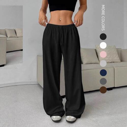 Women's Solid Drawstring Waist Wide Leg Sweatpants