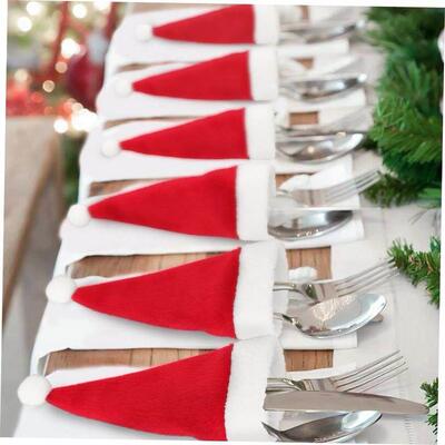 Christmas decorations Santa hat knife fork set wine bottle