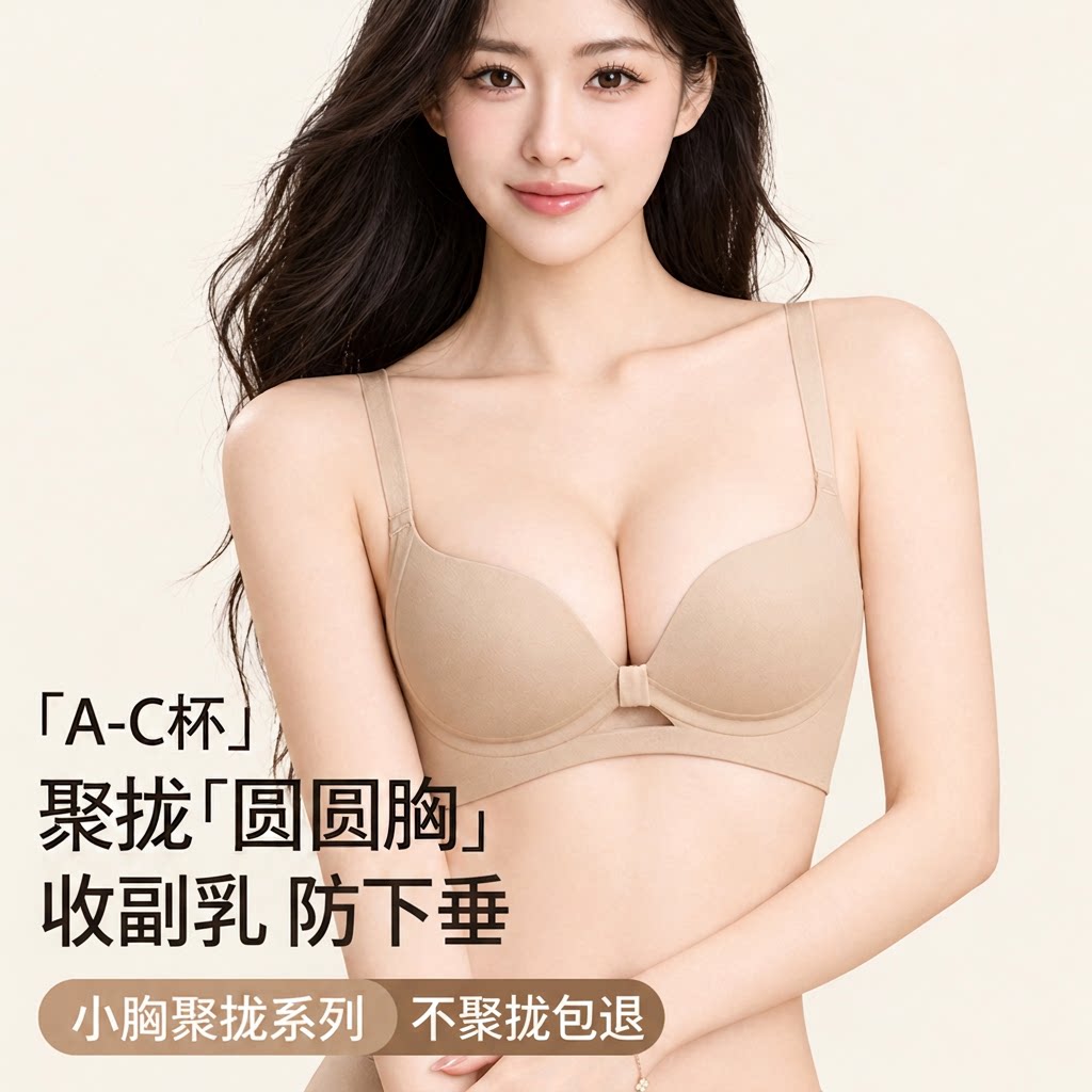 内衣女小胸聚拢不空杯显大收副乳防下垂无痕粉底液文胸罩旗舰店