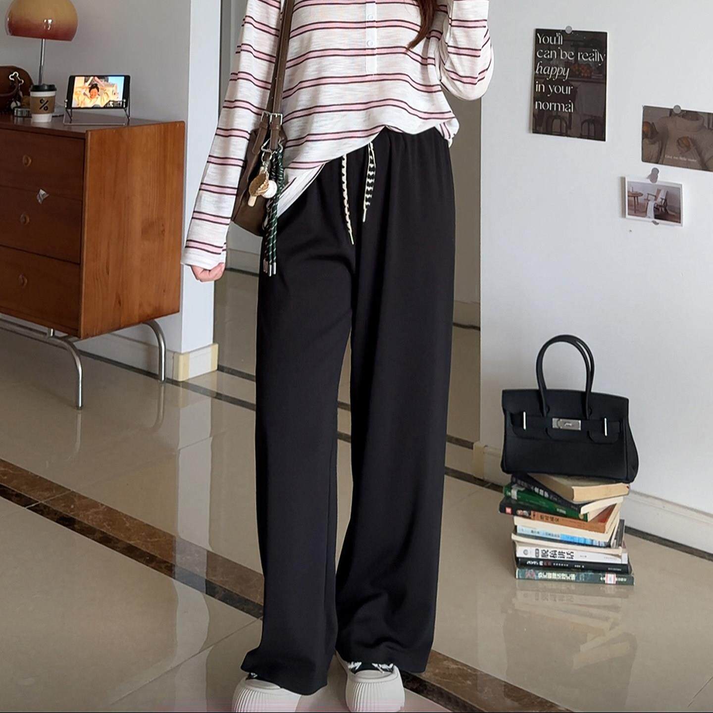 微胖的喵喵大码女装梨型mm春装通勤休闲宽松显瘦高腰阔腿裤子1951
