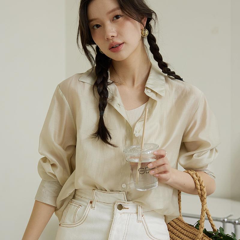 夏季莱赛尔天丝女衬衫防晒外套新款外穿长袖宽松上衣轻薄开衫衬衣