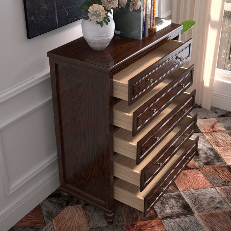 美式实木斗柜北美白蜡木全实木五斗柜现代简约客厅实木储物收纳柜