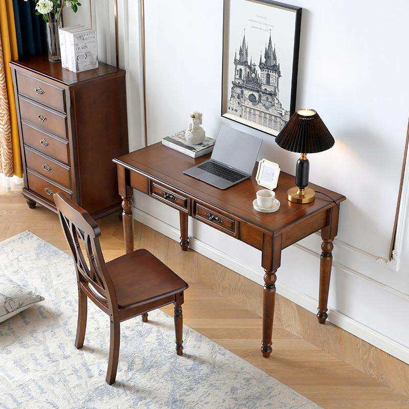 全实木美式简约现代书桌轻奢户型家用写字桌卧室书房办公桌电脑桌