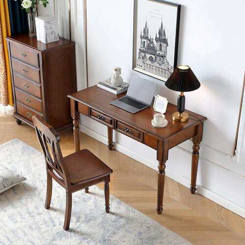 全实木美式简约现代书桌轻奢户型家用写字桌卧室书房办公桌电脑桌
