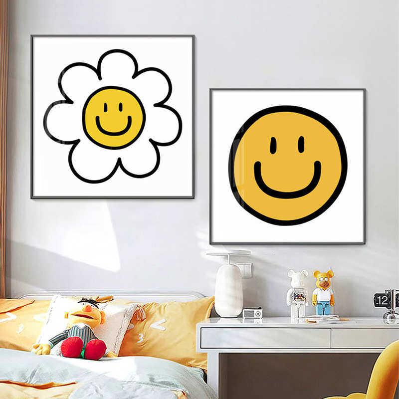 北欧ins风客厅装饰画可爱治愈系笑脸壁画奶茶店卧室床头小众挂画,家居饰品,现代装饰画,淘宝优惠券,粉丝福利购,淘宝优惠卷