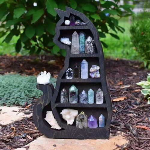 新品Cat in the Moon Crystal Wooden Shelf月亮猫水晶木架