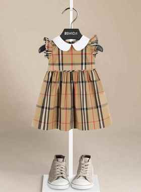 Next Road女童连衣裙2025夏季款英伦风娃娃领洋气纯棉格子公主裙