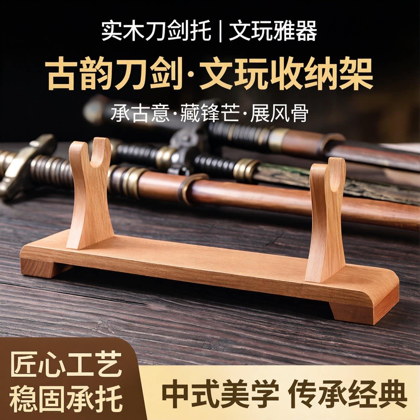 实木刀剑托展示刀架底座立式箫笛子文玩摆件武器架宝剑摆放剑架子