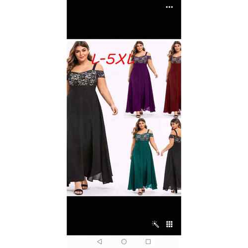 Plus Size Women Elegant Lace Off Shoulder Bandeau Chiffon Ma