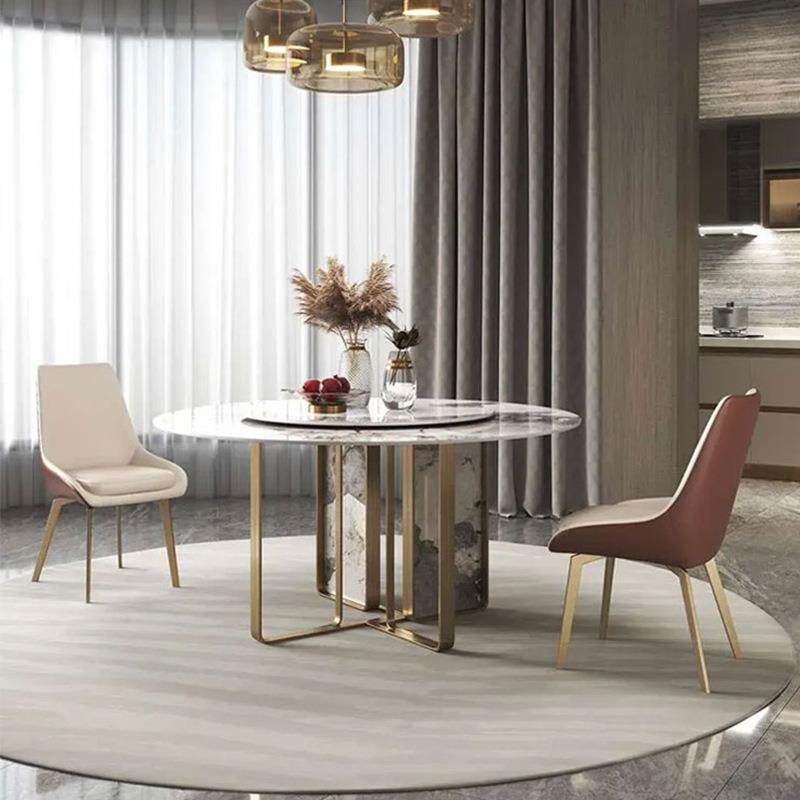 岩板圆形餐桌意式轻奢高端奢石家用饭桌现代简约带转盘餐桌椅组合