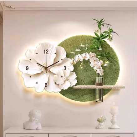 新款装饰画创意水培电视墙挂钟钟表餐厅植挂画客厅背景绿立体2025