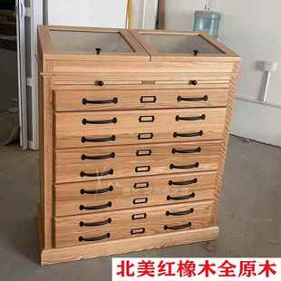 美式 覆古商用橡木展示柜家用落地首饰柜 实木衣帽间首饰收纳柜法式