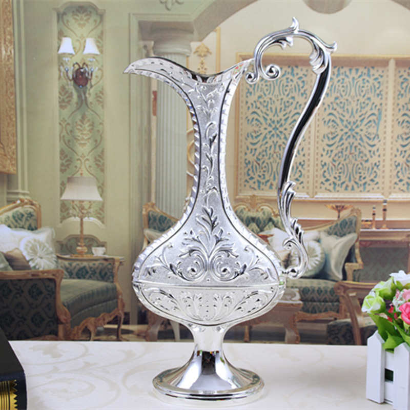 锌合金欧式复古提手花瓶创意经典花器家居办公室装饰摆件批发