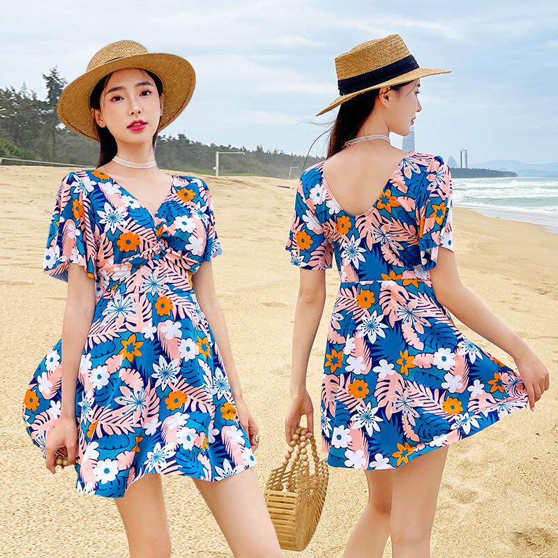 游泳衣女士分体裙式平角保守遮肉妈妈款中老年人泡加大码泳装