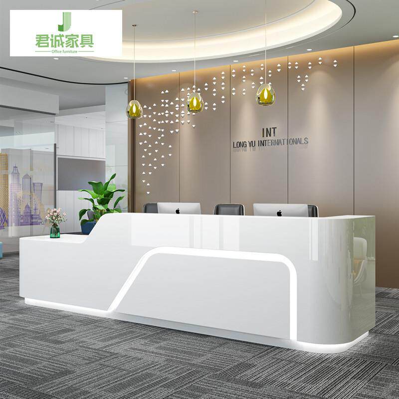 前台接待台公司迎宾烤漆办公桌高低吧台简约现代美容院收银台家具