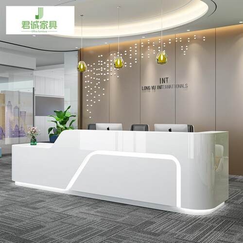 前台接待台公司迎宾烤漆办公桌高低吧台简约现代美容院收银台家具