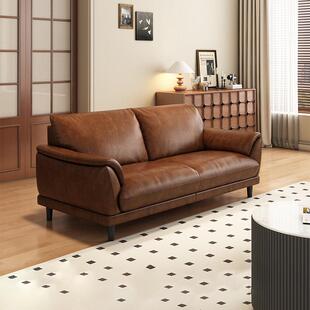 双人位小户型油蜡真皮沙发客厅2025年新款覆古风三人牛皮沙发直排