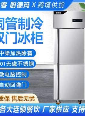 双门冷柜冷藏冷冻双温保鲜柜大容量低耗节能双门不锈钢厨房冰箱