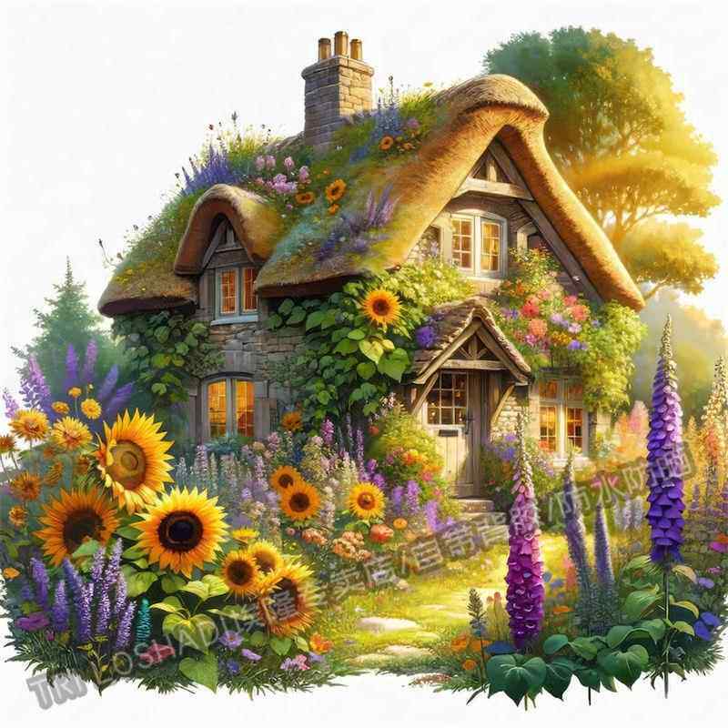 田园风向日葵田野小屋风景贴画墙上门窗山水绝美风景贴画浴室贴花