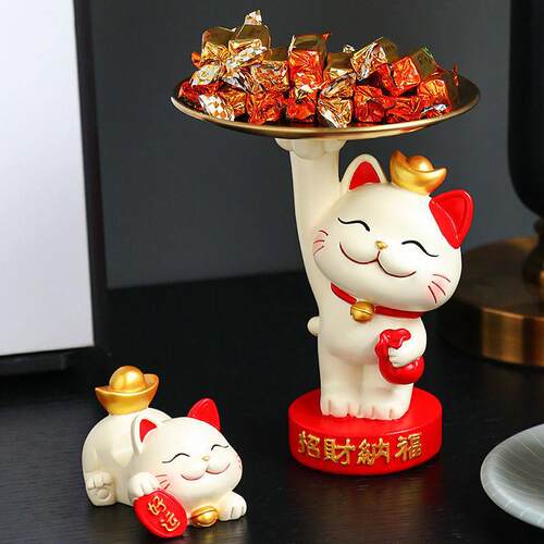 摆创意奢招财猫托件招财猫收支架烟灰缸收轻纳盘家居客厅玄关装饰