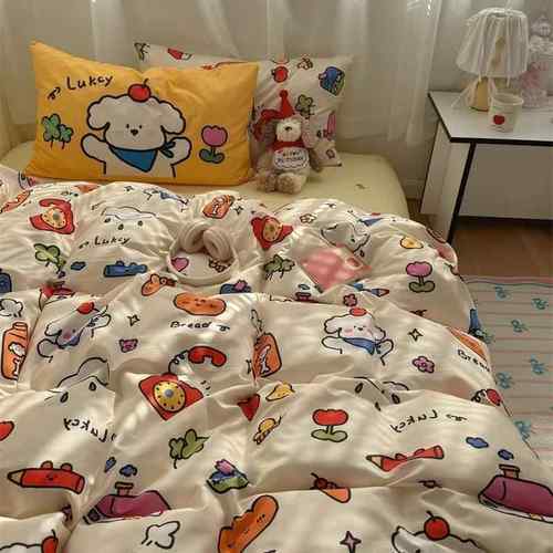 梨梦 涂鸦乐园 可爱卡通少女春夏纯棉四件式全棉床单被套床上用品
