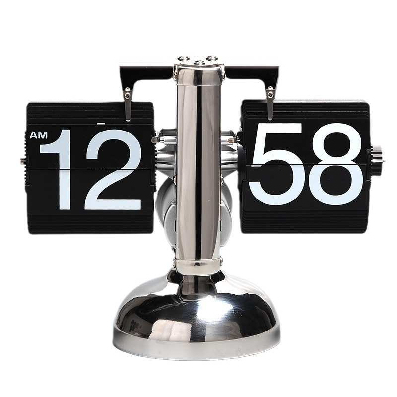 厂家自动翻页钟表跨境榉木胡桃木家居客厅座钟机械翻页时钟