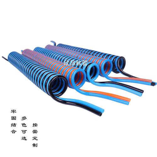 TPU双排耐磨高压伸缩机器人气管 聚氨酯高弹并排双色螺旋弹簧软管