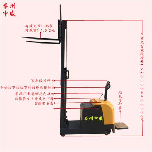1吨2米蓄电平衡重式叉车 自走式电动装缷机无腿托盘堆车
