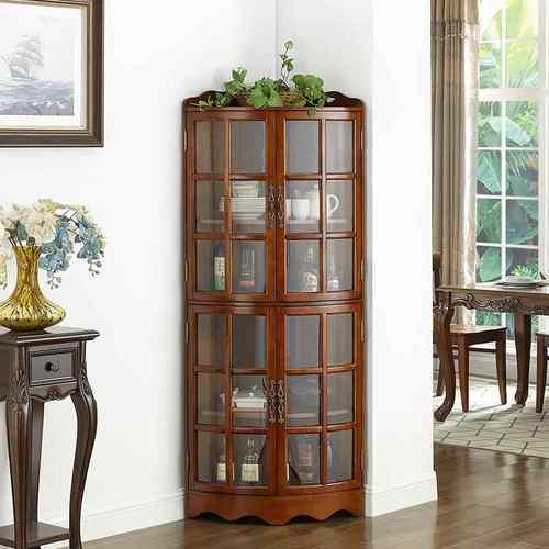 约实木角柜纳墙柜客厅置物角简架玻璃收66666小酒柜转角柜拐角边角柜