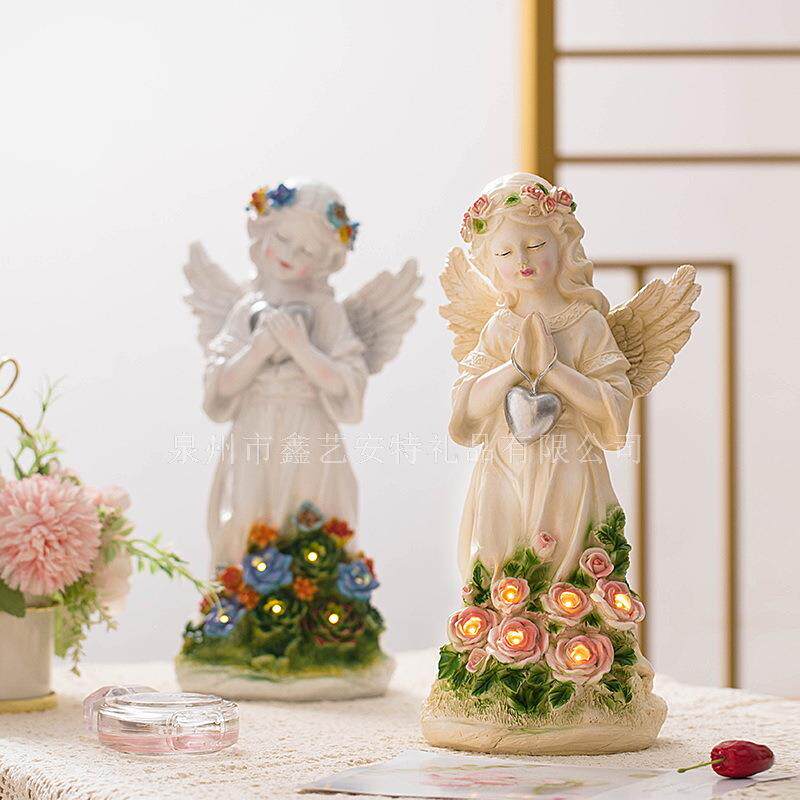 太创意阳能灯少女天使户外阳台花园雕像田园风氛围摆件精致装饰品