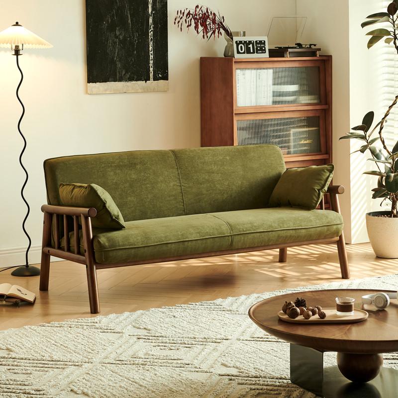 my日式实木双人沙发小户型三人位客厅家用公寓民宿原木风布艺小沙