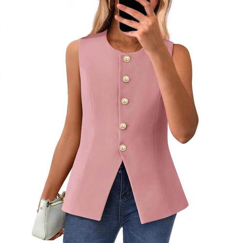 Summer Sleeveless Blazer Vest For Women Dressy Button Down