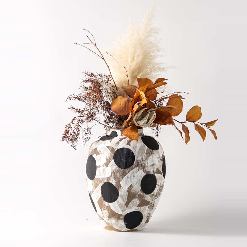 侘寂风波点黑陶瓷花瓶售楼处陶罐花器样板房玄关餐桌软装饰品摆件