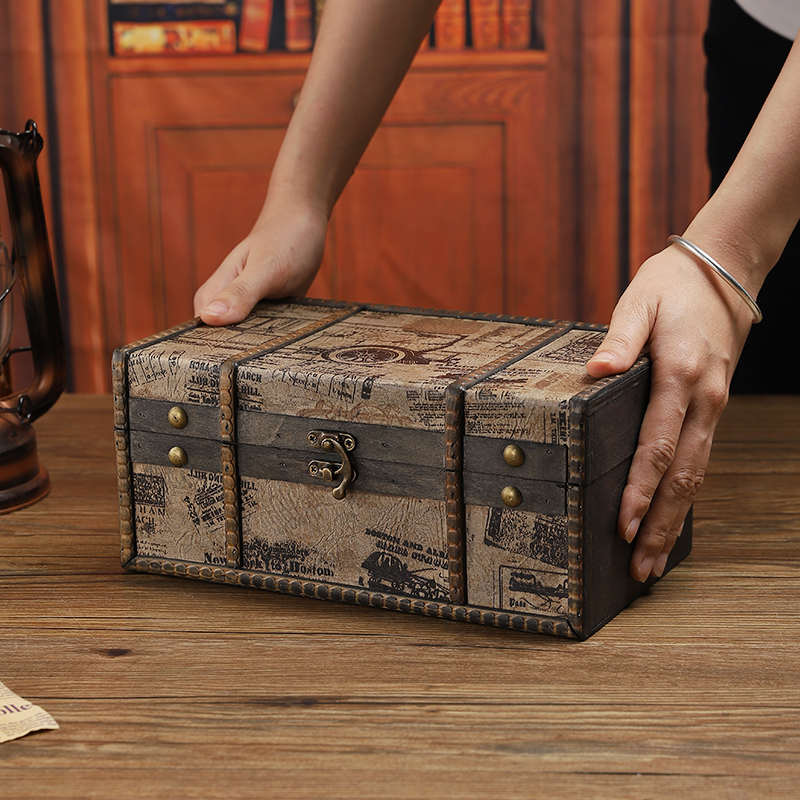 北欧复古英文风木盒珠宝首饰收纳盒证件信件收纳包装盒仿古木盒子