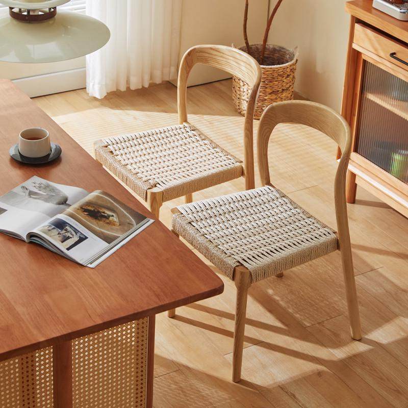 北欧藤编椅子家用中古绳编餐厅侘寂实木餐椅餐厅椅原木靠背书桌椅,住宅家具,餐椅,淘宝优惠券,粉丝福利购,淘宝优惠卷