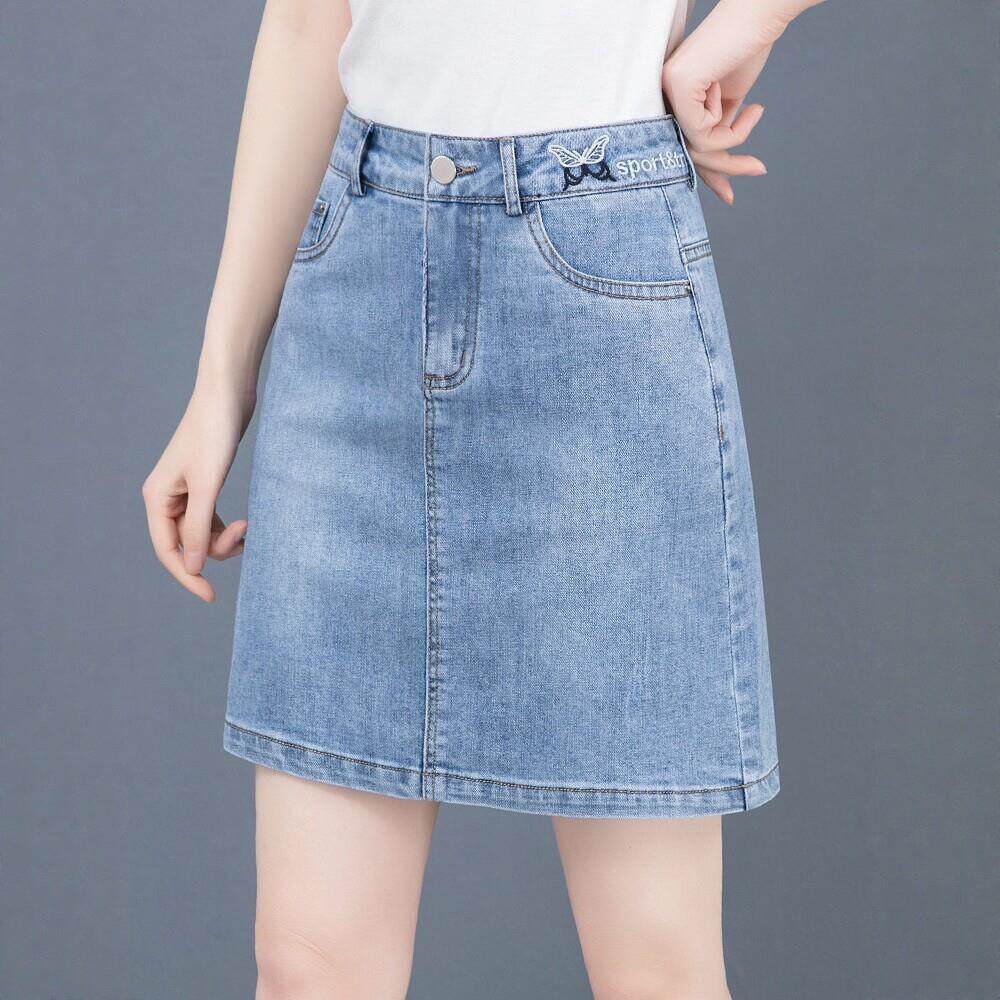 刺绣牛仔半身裙女夏薄款2025新款高腰显瘦a字裙小个子包臀短裙子