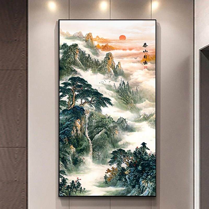 山画上有山无水画,入口大厅,走廊,风水财富挂画,垂直和朝日,