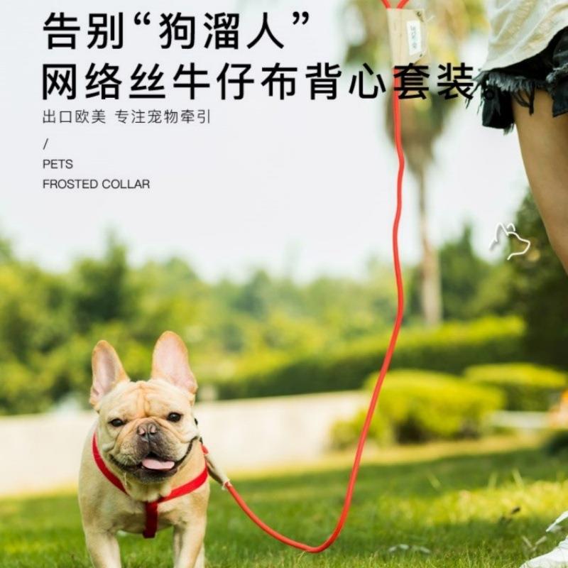 新款直销宠物用品狗狗牵引绳牛仔布攀岩系列项圈胸背舒适耐用狗链