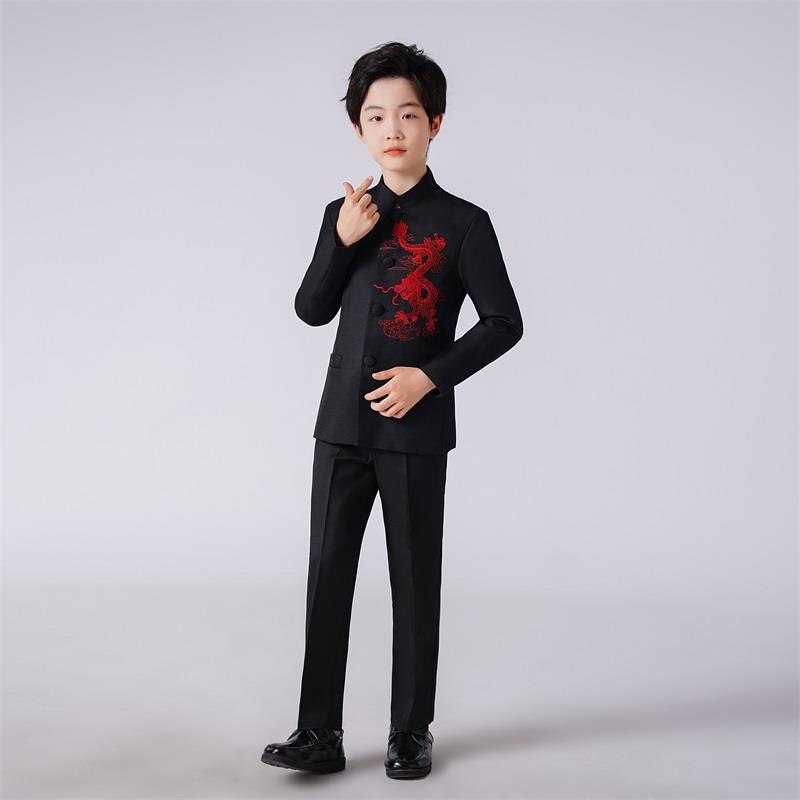 高档儿持童绣中山装族六一元旦花演出服年会舞台民风新年主朗诵大