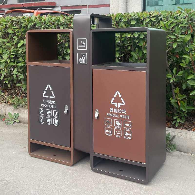 包邮咖啡色果壳箱高档镀锌板不锈钢广州桶小区学校市政景区垃圾桶