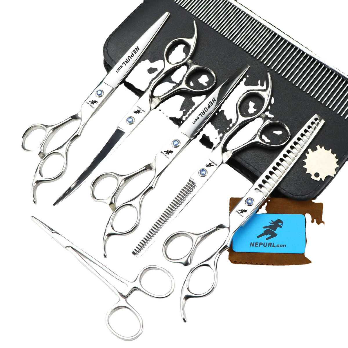 7.0寸萘普森亮光宠物美容剪弯剪直剪套装5把装,宠物/宠物食品及用品,美容剪,淘宝优惠券,粉丝福利购,淘宝优惠卷