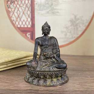 饰小佛古玩杂项 做旧仿古铜药师佛老包浆摆件复古文玩家居办公室装