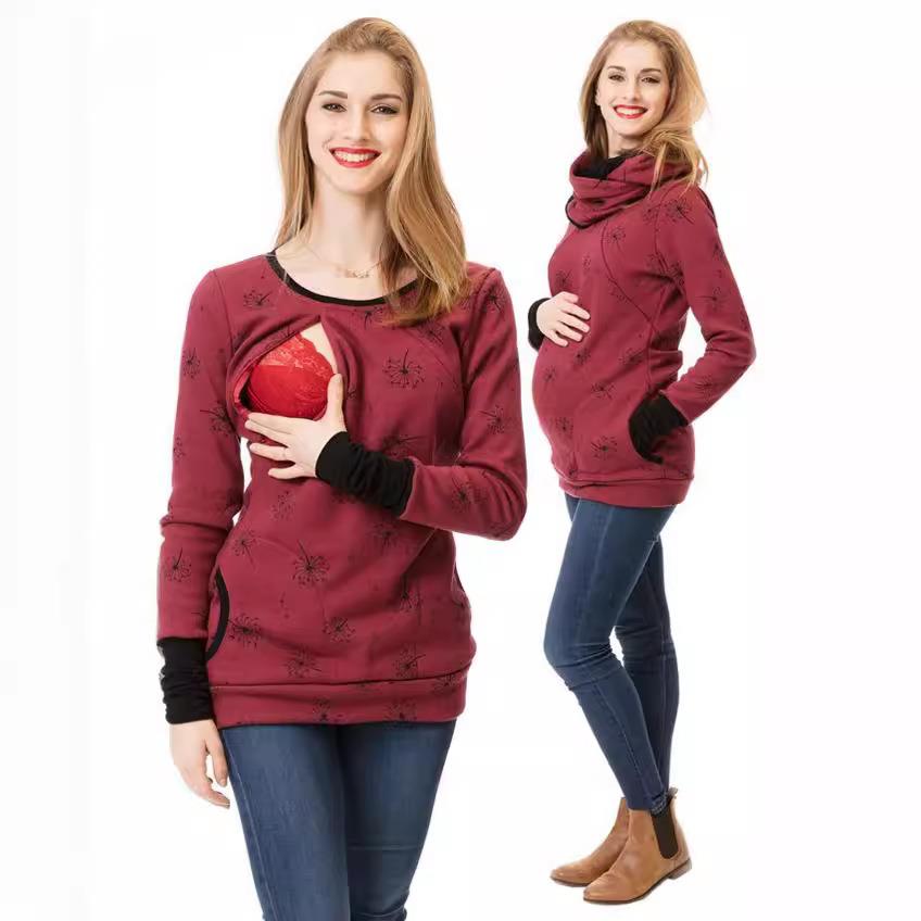 women winter maternity breastfeeding pullover hoodie