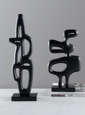 现代简约黑色不规则树脂摆件客厅样板房家居饰品室内软装装饰摆设