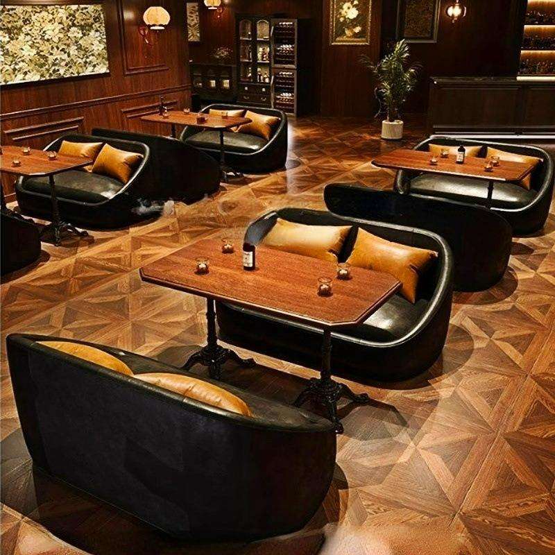 复古酒吧威士忌吧卡座沙发休闲酒吧清吧西餐厅咖啡厅桌椅皮艺沙发
