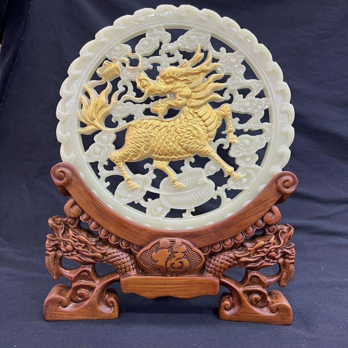 夜光平安扣龙凤摆件夜光福字麒麟玄关客厅挂件吉祥家用工艺品镂空