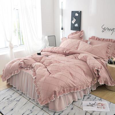 正品ins欧式公主风四件套心红纯款棉床裙全棉床罩秋冬被套网少女