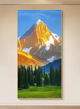 日照金山装饰画2025新款定制山水画靠山图入户西墙玄关画山树挂画